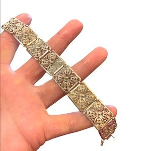 1940s RARE Alice Caviness Filigree flower wire work Sterling silver 925 bracelet
